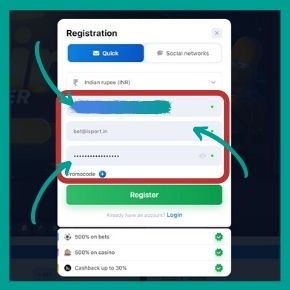 Fill in the registration fields 1win