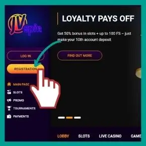 JVSpin Promo Code: Click on the Register button