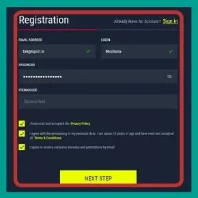 Rabona Promo Code - Fill in the data on the 1st step