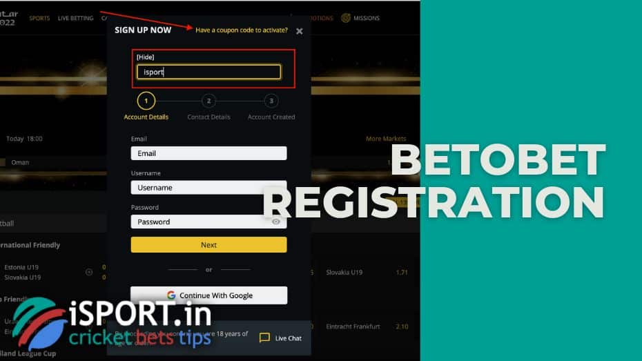 Betobet review of registration with bonus