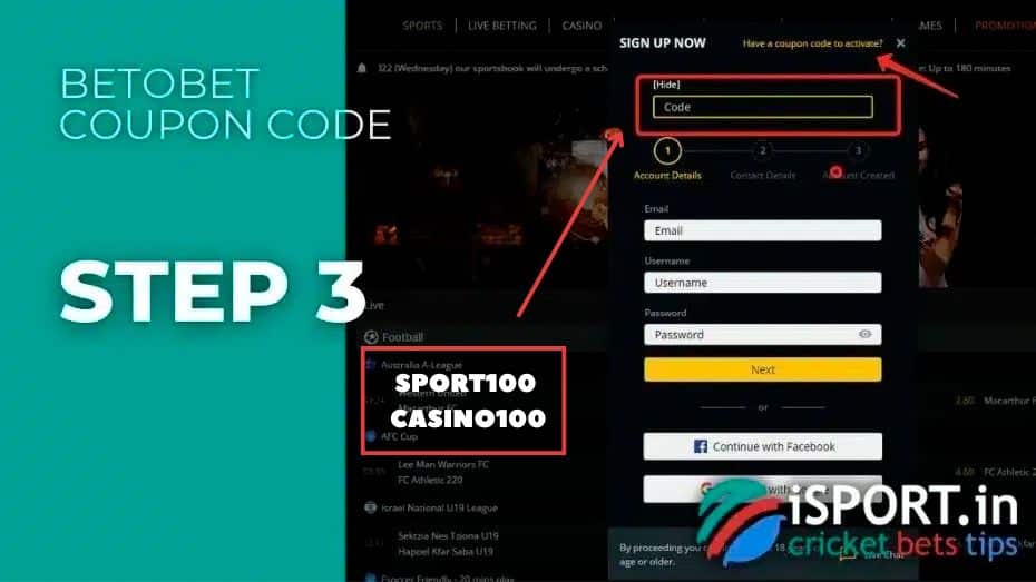 Betobet Coupon Code 3rd step registration