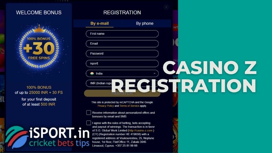 Casino Z registration by e-mail