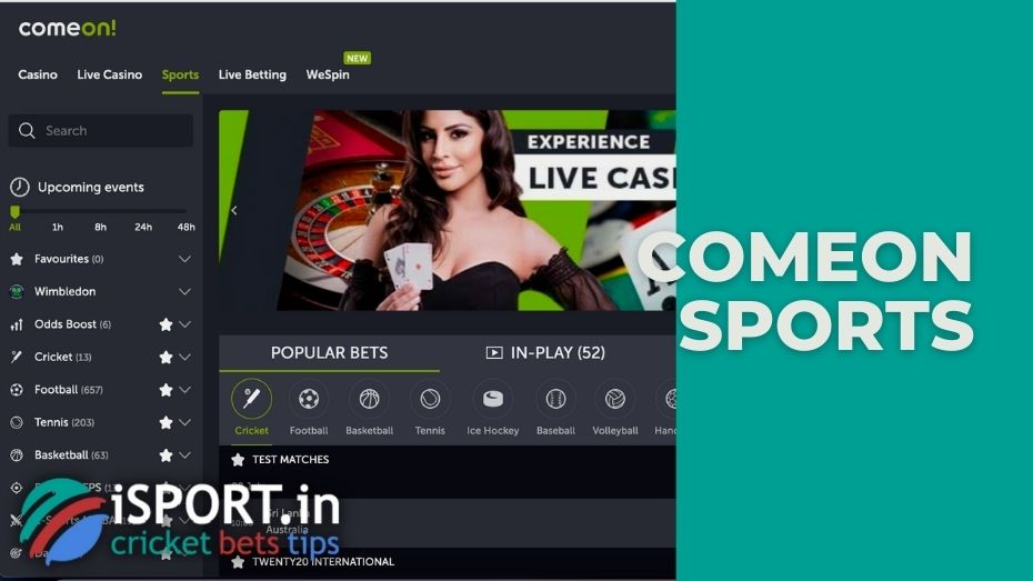 ComeOn sports review: sport, action line, odds