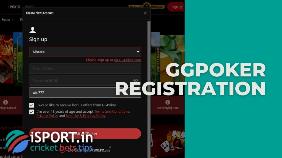 GGPoker registration: application form, promo code