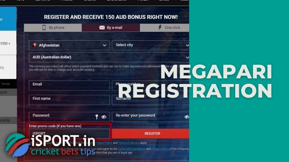 Megapari registration by e-mail