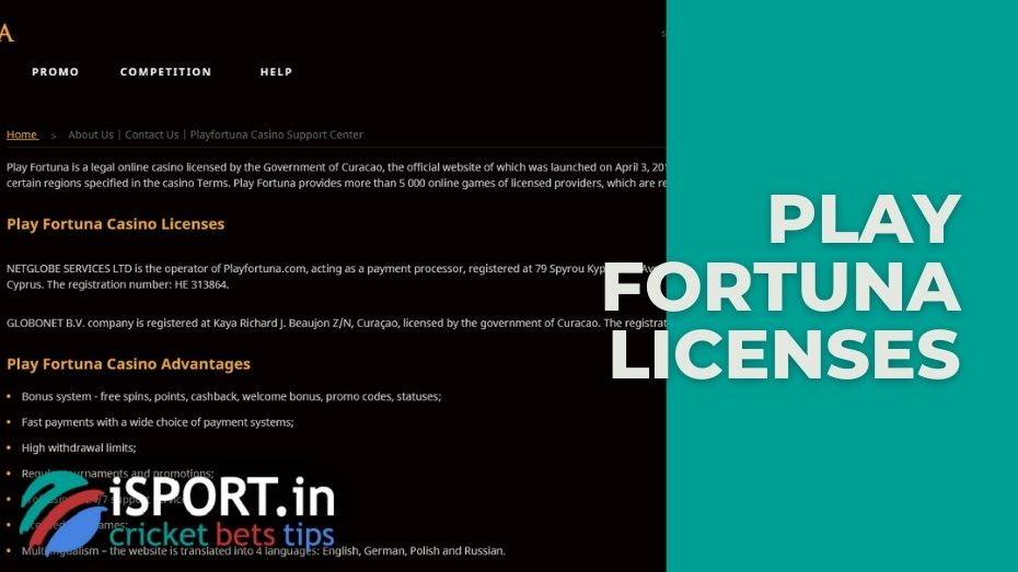 Play Fortuna licenses and services