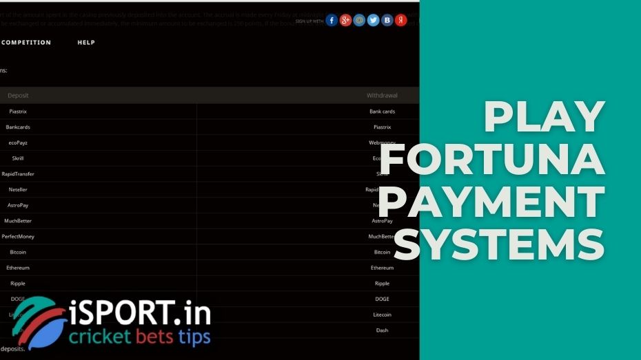 Play Fortuna payment systems