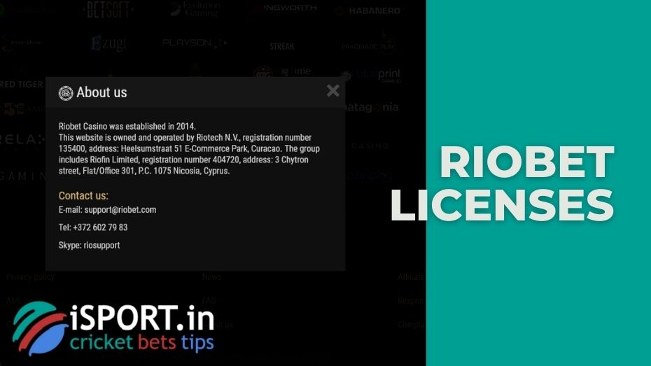 Riobet casino review of the company's licenses