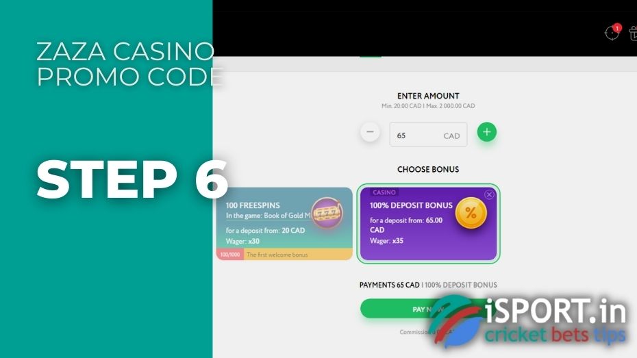 Zaza Casino Promo Code Step 6